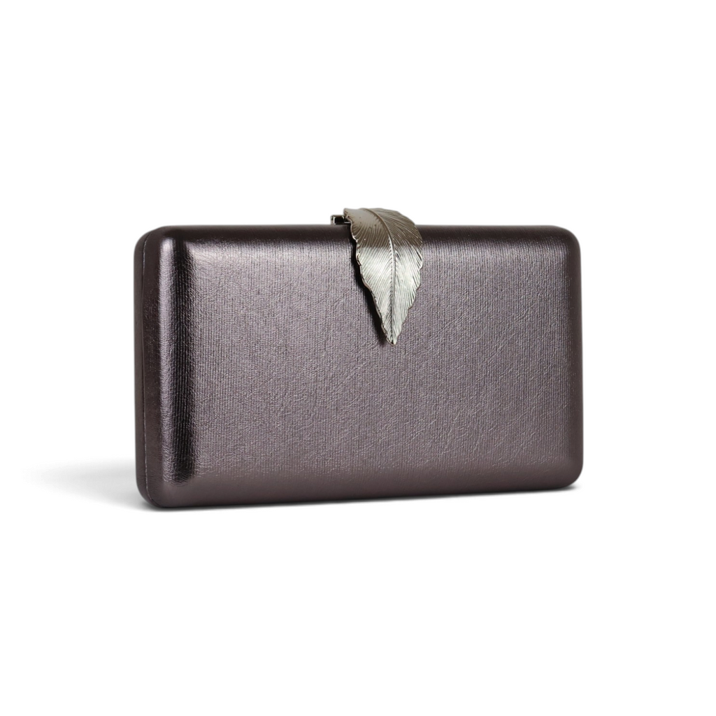Bolsa Clutch Festa Fecho Folha Prata Envelhecida