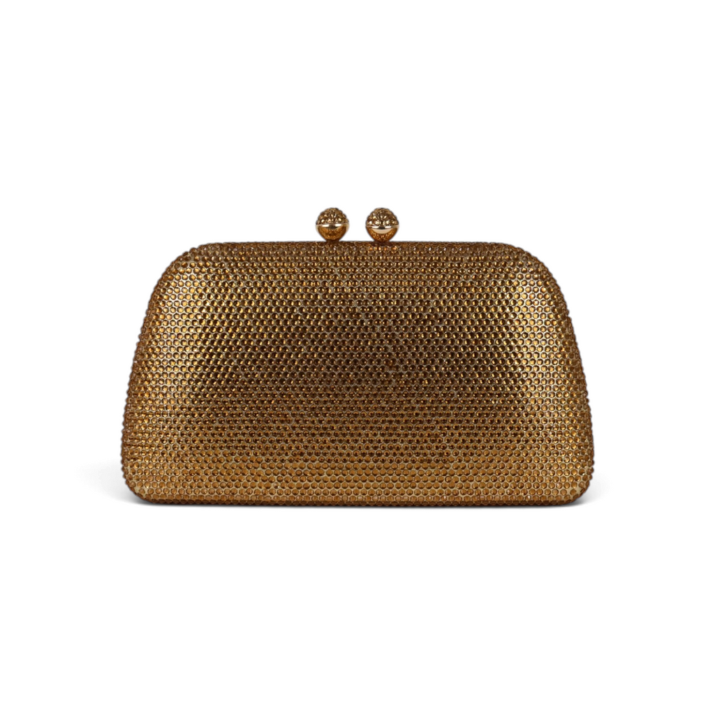 Bolsa de Festa Clutch Cristais Pedraria Dourada