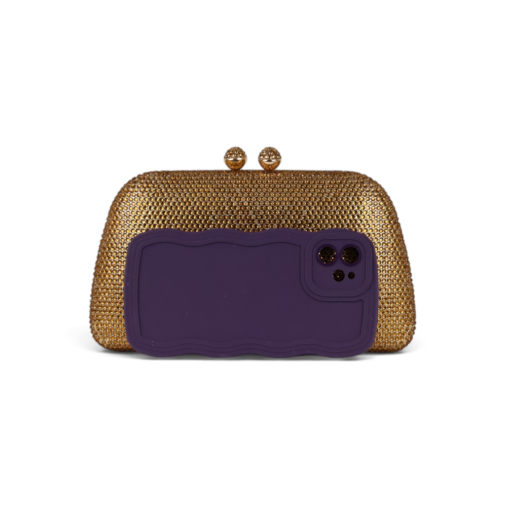 Bolsa de Festa Clutch Cristais Pedraria Dourada
