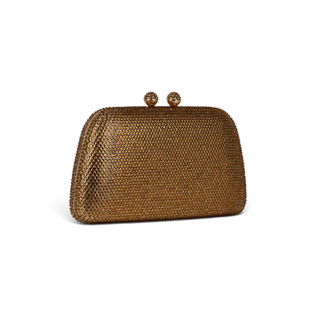 Bolsa de Festa Clutch Cristais Pedraria Dourada
