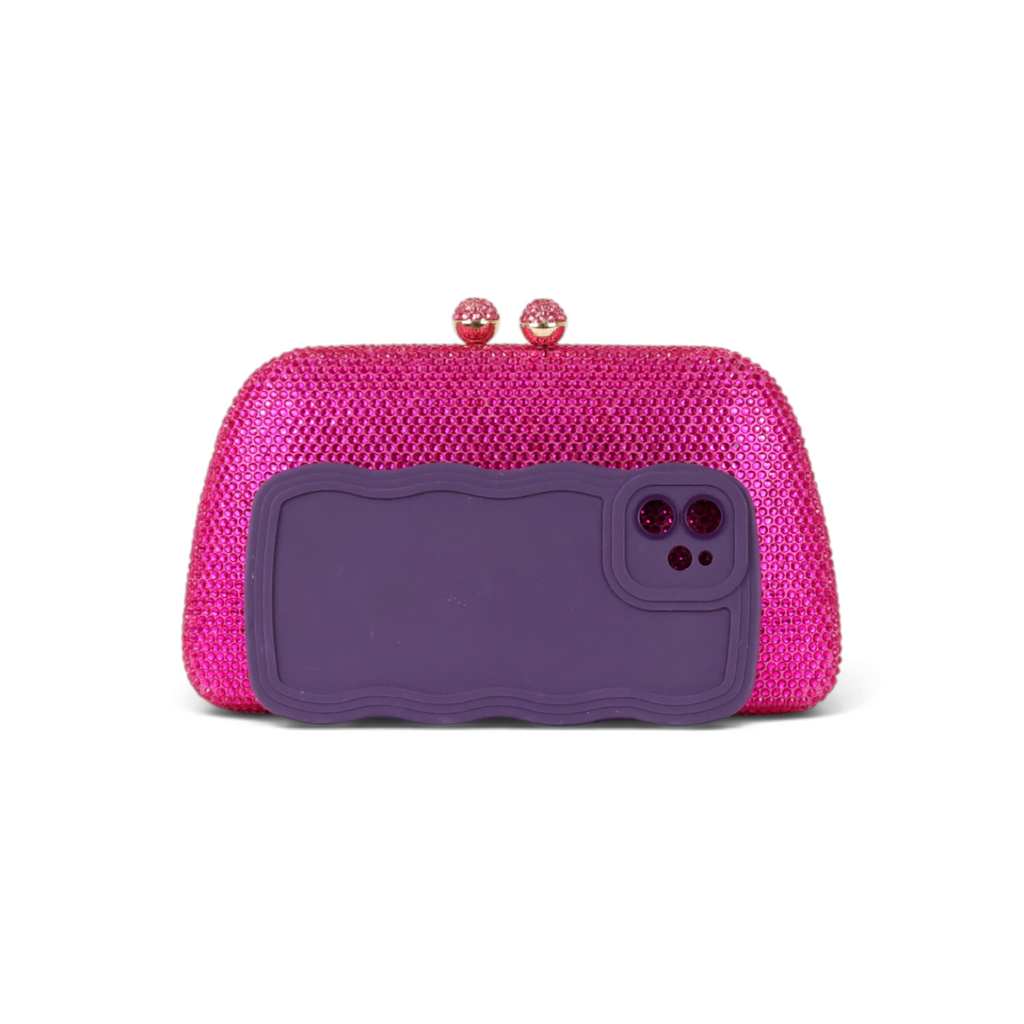 Bolsa de Festa Clutch Cristais Pedraria Rosa