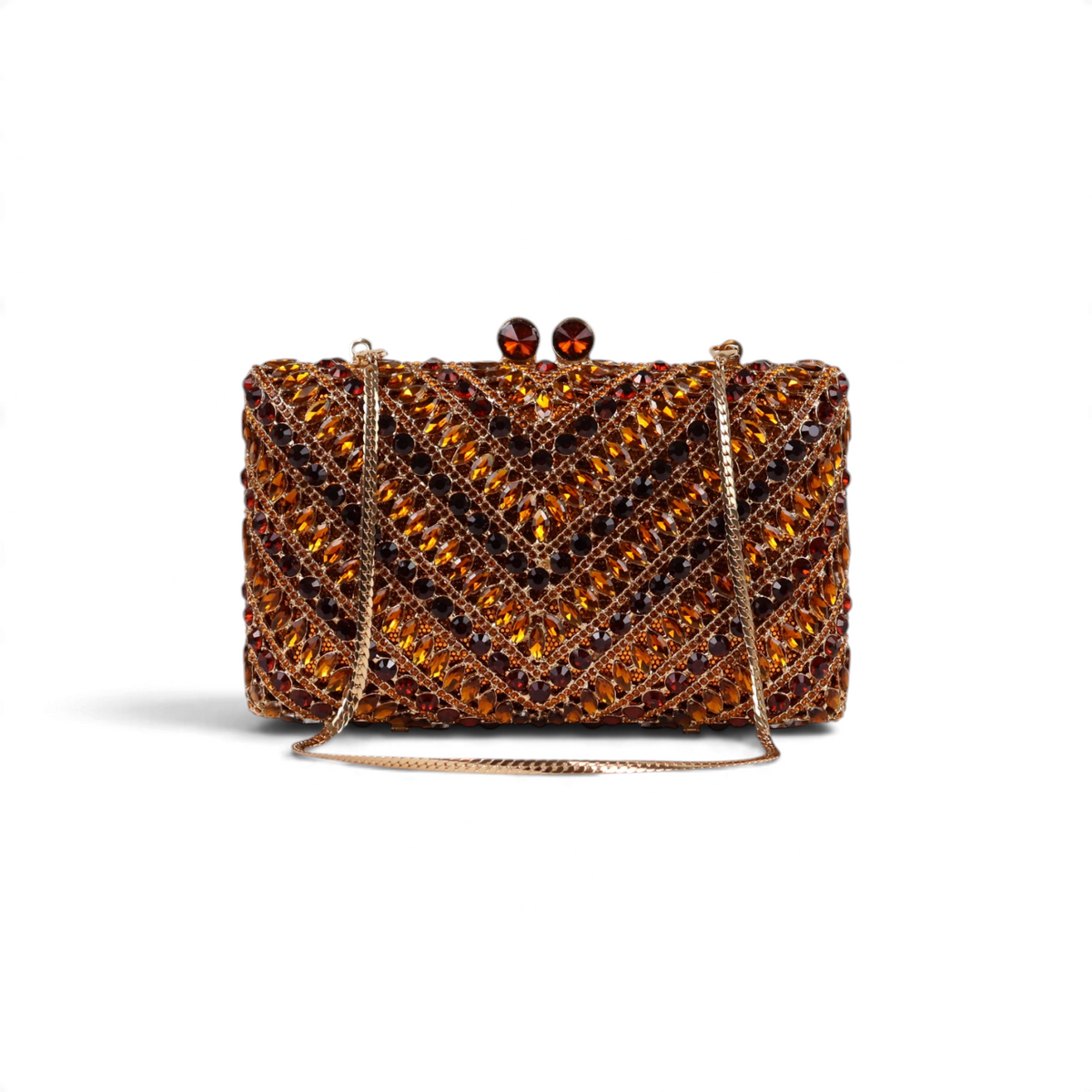 Bolsa Festa Clutch Pedraria Strass Marrom Âmbar