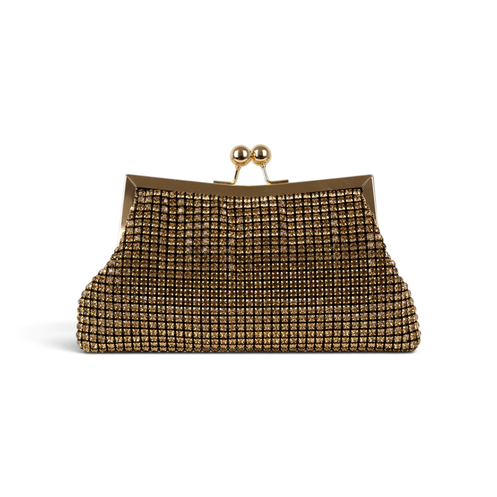 Bolsa Transversal de Mão Pouch Strass Dourada