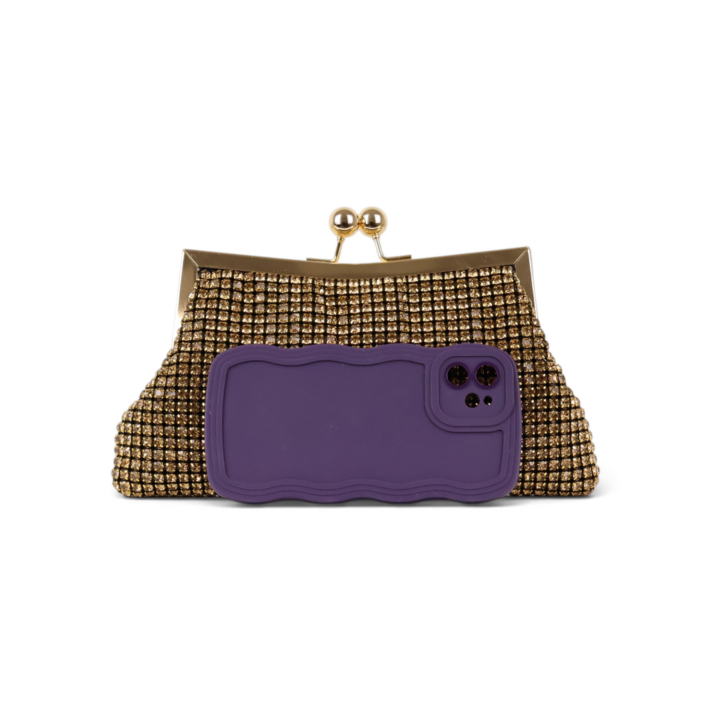 Bolsa Transversal de Mão Pouch Strass Dourada