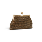 Bolsa Transversal de Mão Pouch Strass Dourada