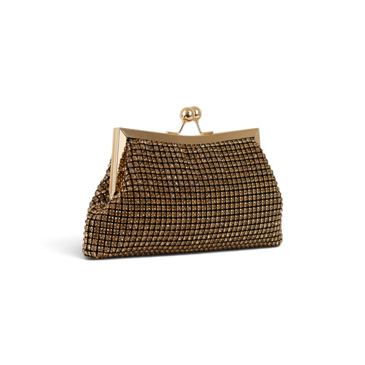 Bolsa Transversal de Mão Pouch Strass Dourada