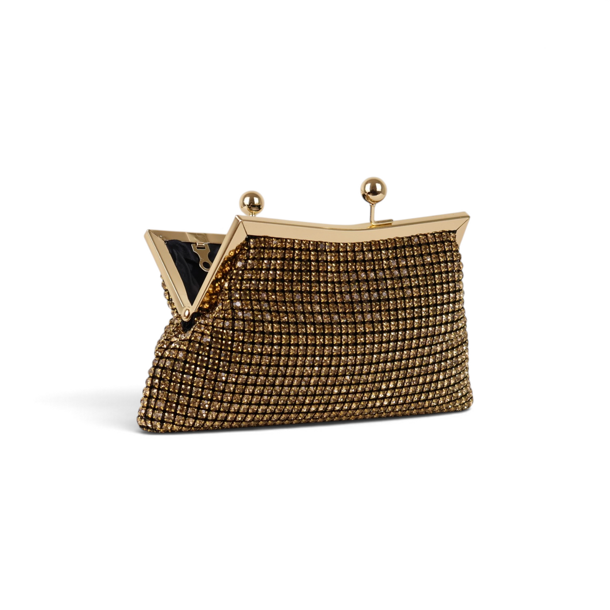 Bolsa Transversal de Mão Pouch Strass Dourada