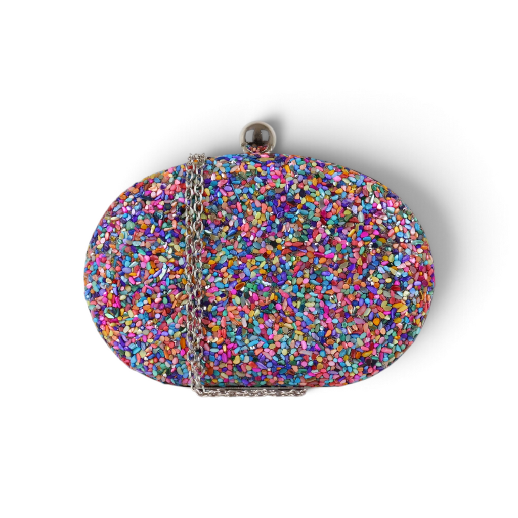 Bolsa Festa Clutch Pedraria Oval Colorida