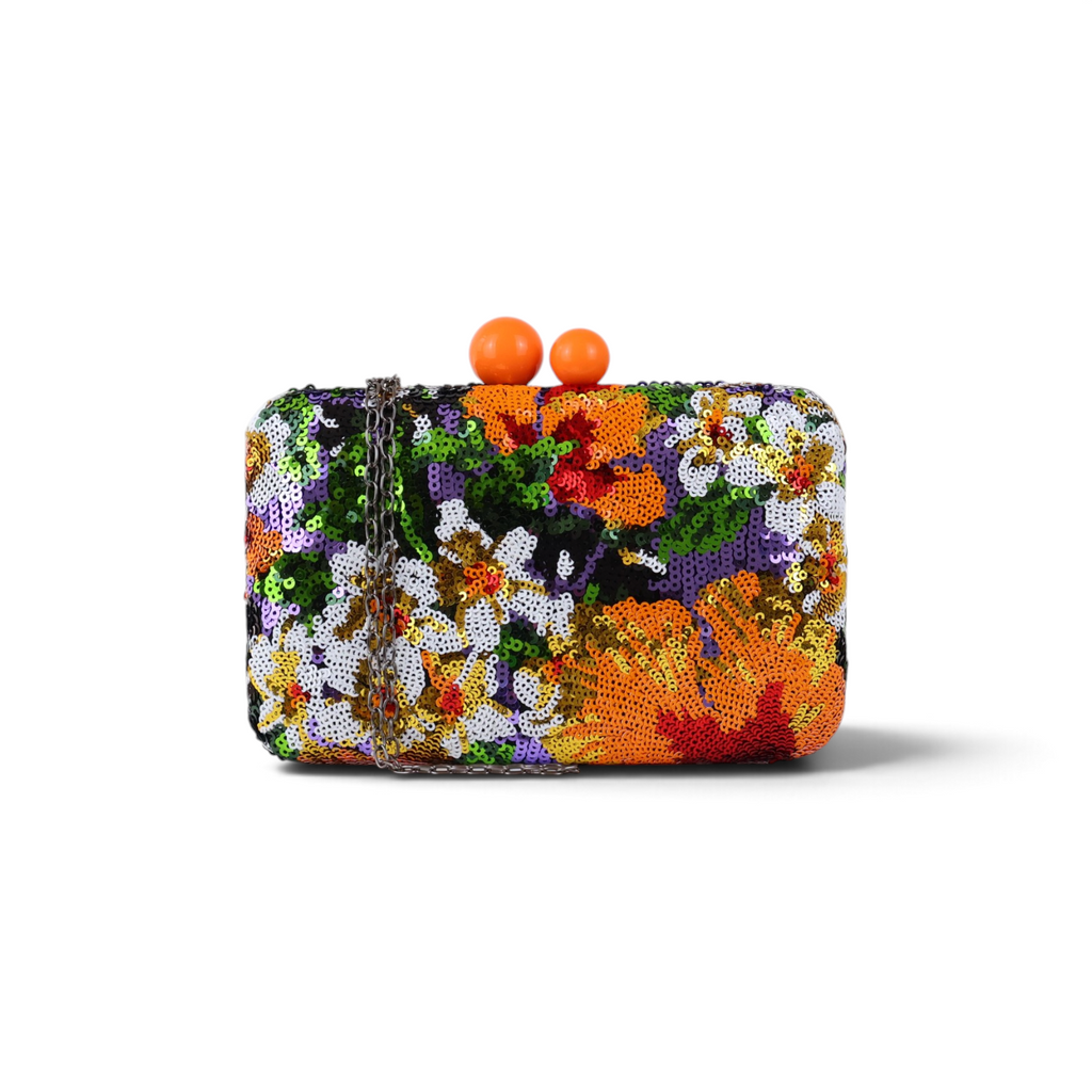 Bolsa Clutch Festa Bordada Flores Laranja