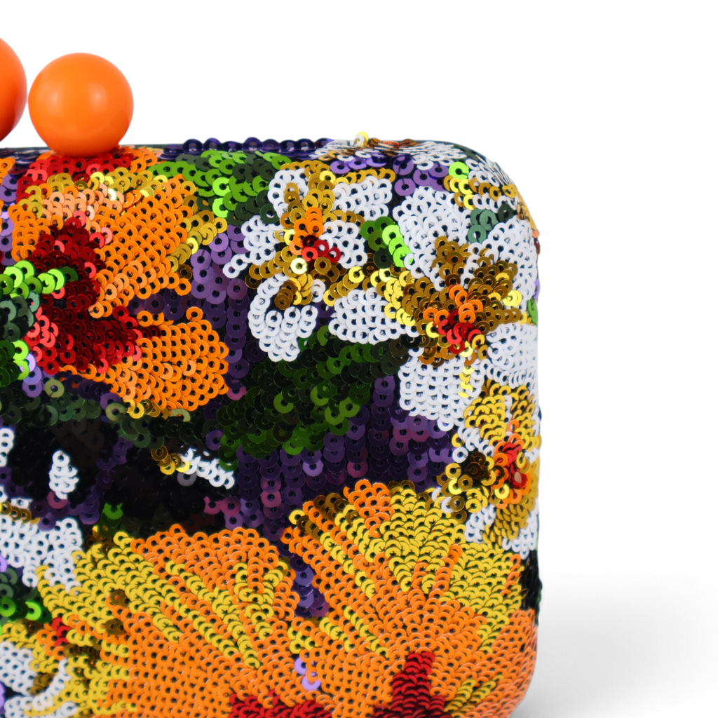 Bolsa Clutch Festa Bordada Flores Laranja