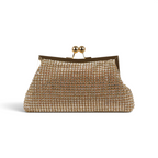 Bolsa Transversal de Mão Pouch Strass Dourado Claro