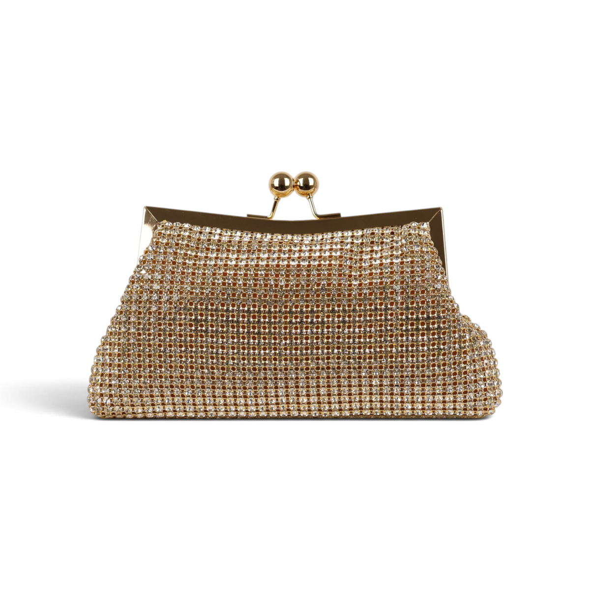 Bolsa Transversal de Mão Pouch Strass Dourado Claro