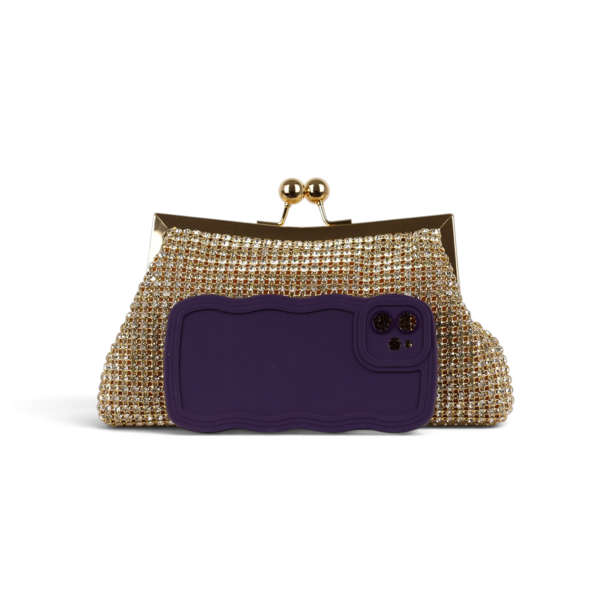 Bolsa Transversal de Mão Pouch Strass Dourado Claro
