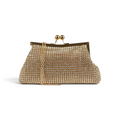 Bolsa Transversal de Mão Pouch Strass Dourado Claro