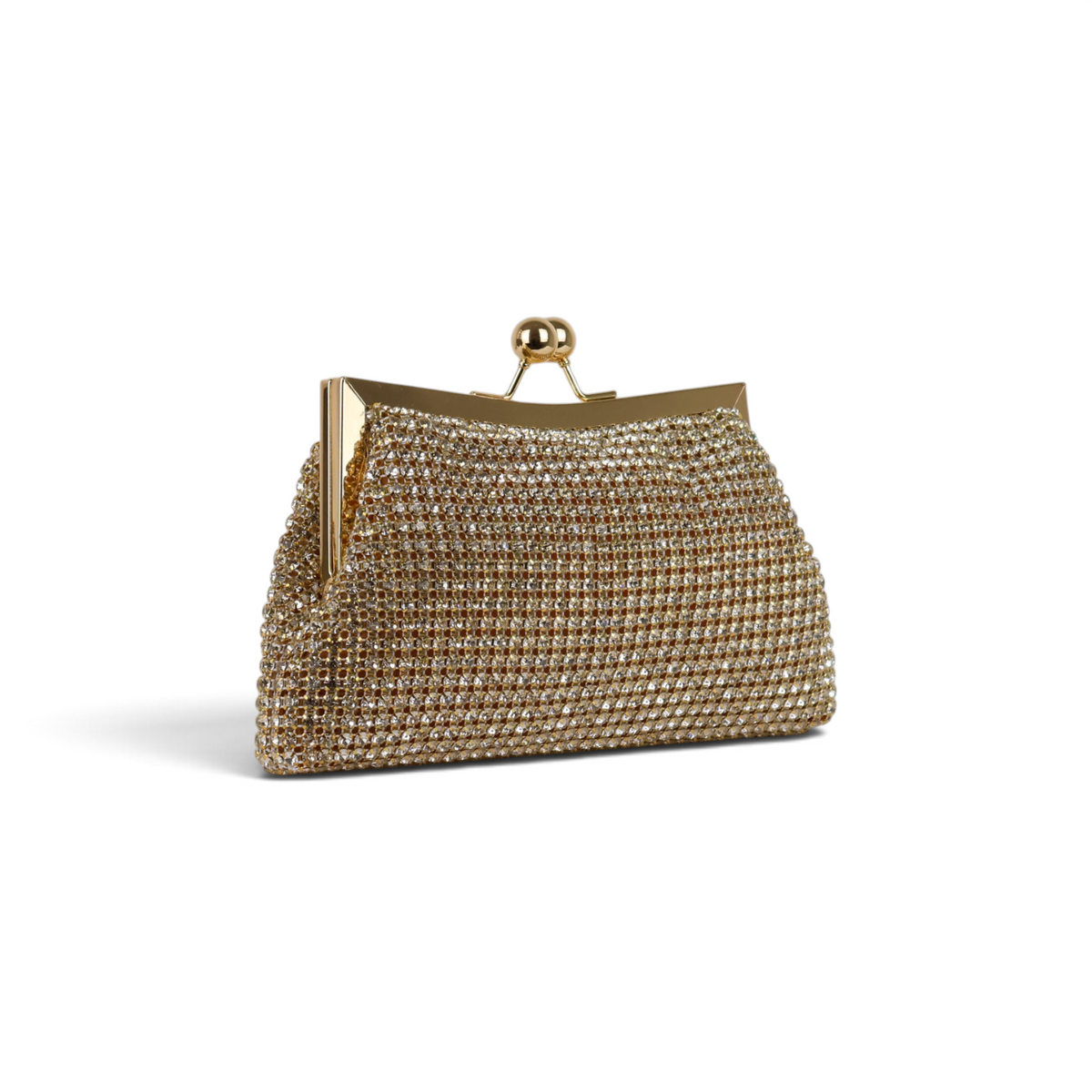Bolsa Transversal de Mão Pouch Strass Dourado Claro