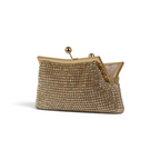 Bolsa Transversal de Mão Pouch Strass Dourado Claro