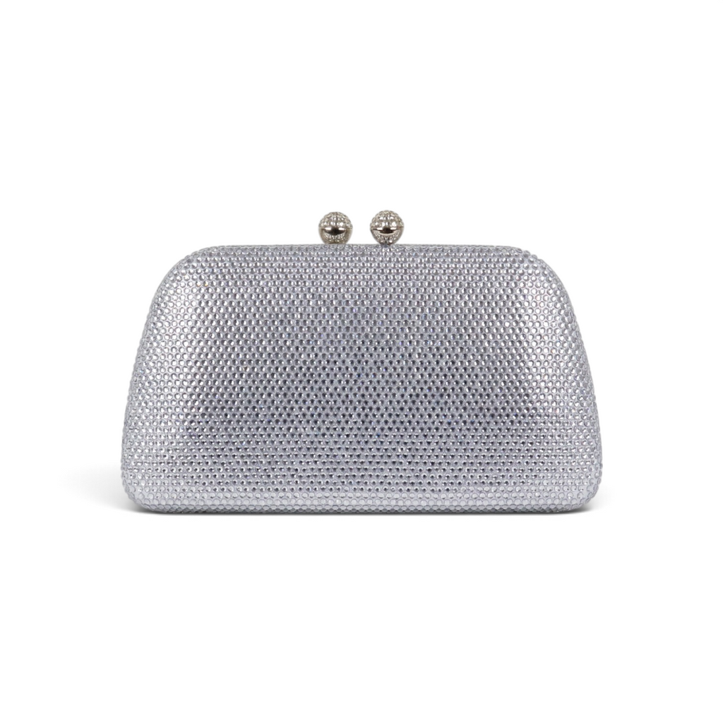 Bolsa de Festa Clutch Cristais Pedraria Prateada