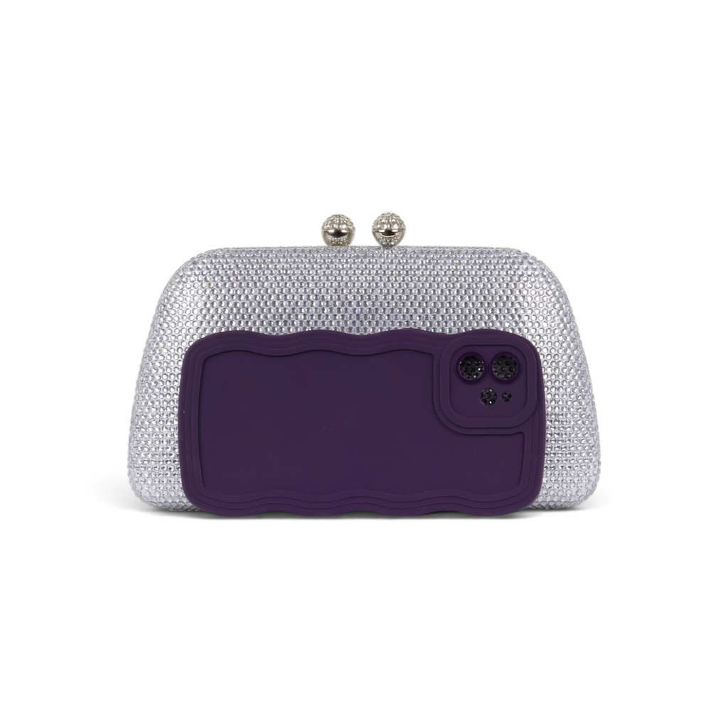 Bolsa de Festa Clutch Cristais Pedraria Prateada