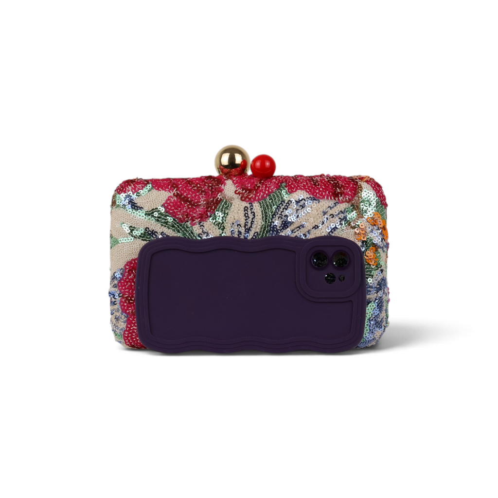 Bolsa Clutch Festa Bordada Flores Rosa