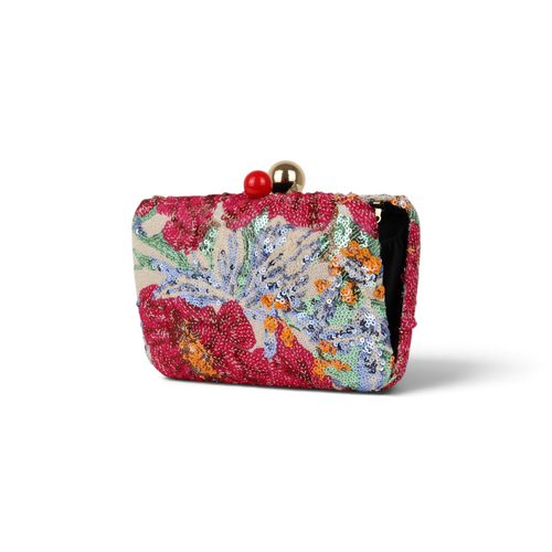 Bolsa Clutch Festa Bordada Flores Rosa