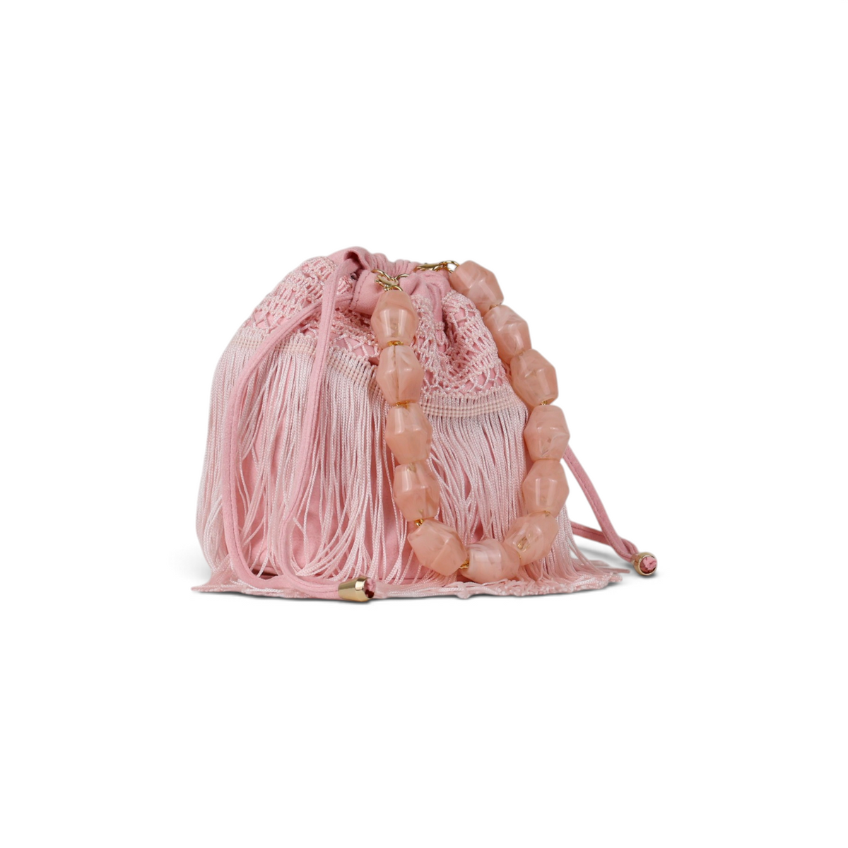 Bolsa de Mão Transversal Franja Tassel Rosa Bebê