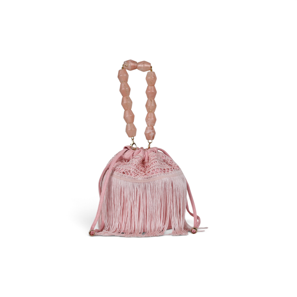 Bolsa de Mão Transversal Franja Tassel Rosa Bebê