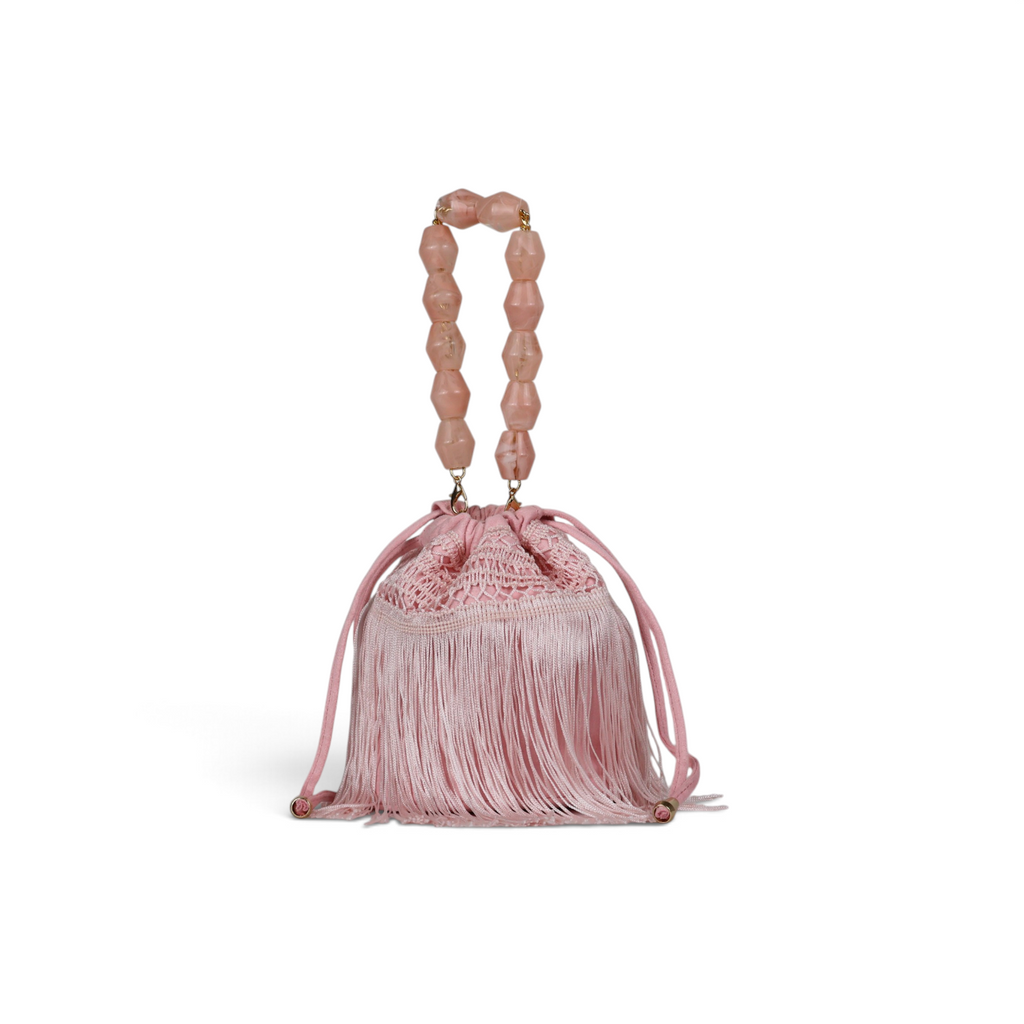 Bolsa de Mão Transversal Franja Tassel Rosa Bebê