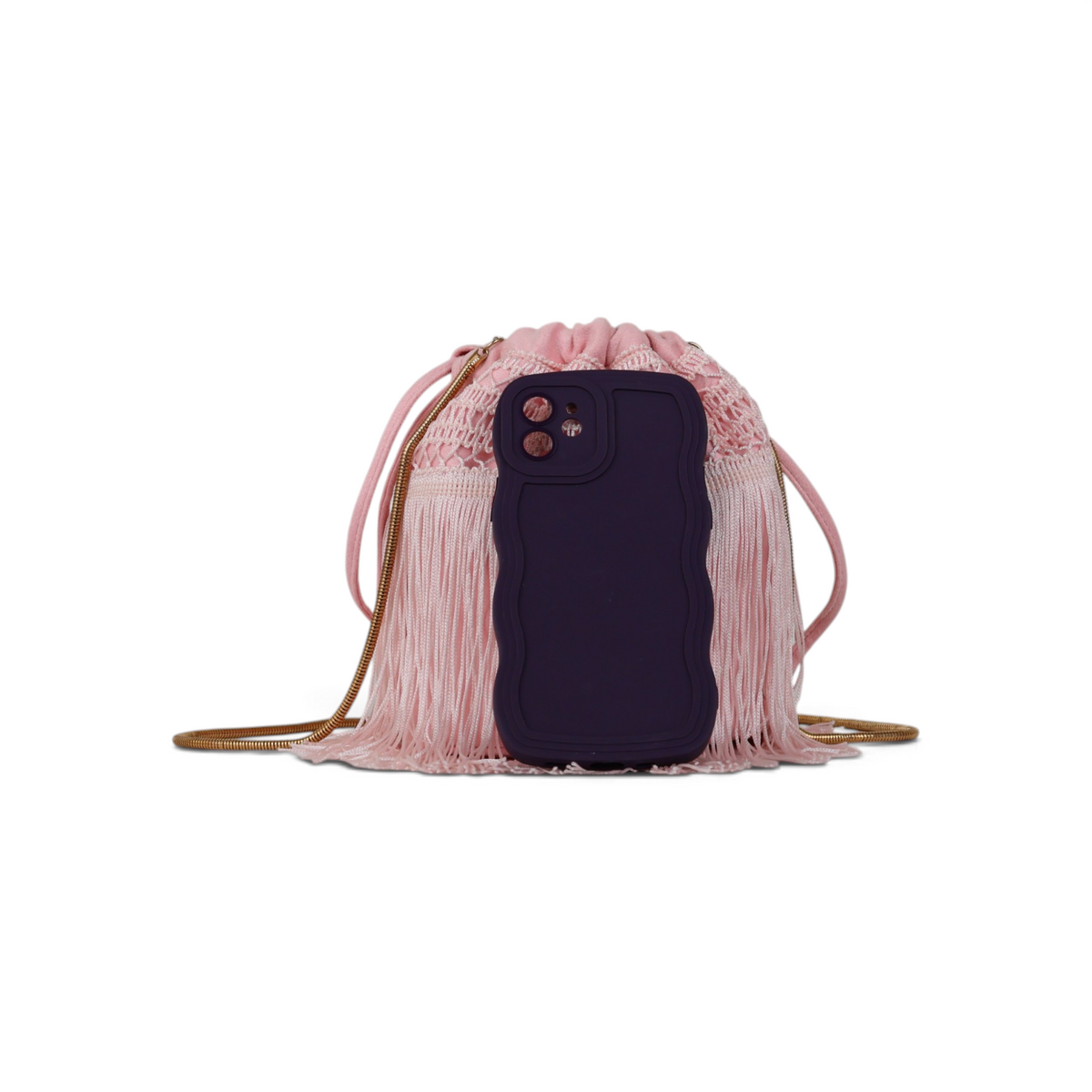 Bolsa de Mão Transversal Franja Tassel Rosa Bebê