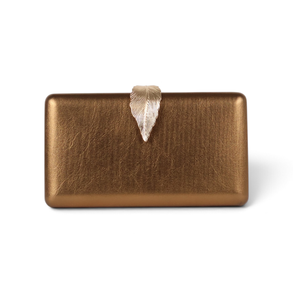 Bolsa Clutch Festa Fecho Folha Dourado Bronze