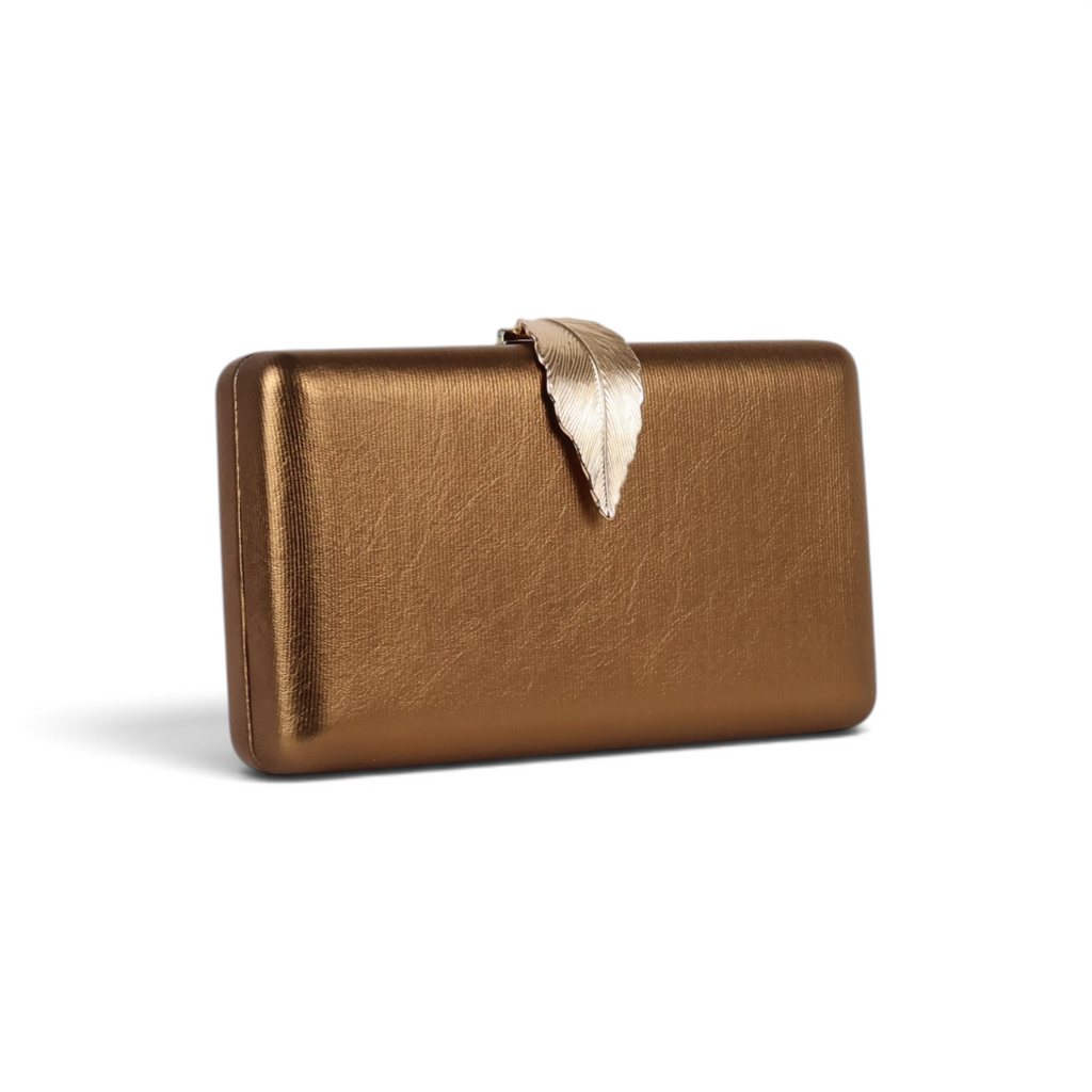 Bolsa Clutch Festa Fecho Folha Dourado Bronze