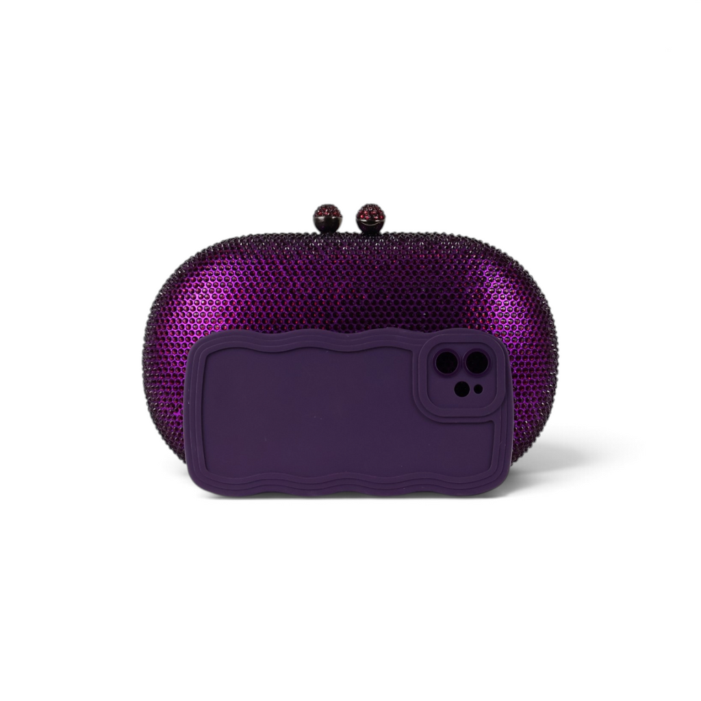 Bolsa de Festa Clutch Oval Pedraria Roxa