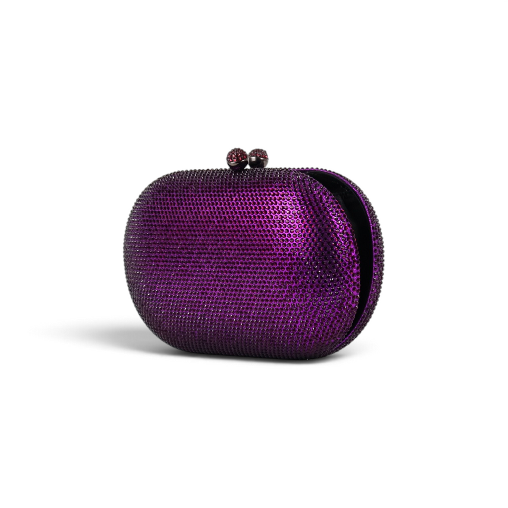 Bolsa de Festa Clutch Oval Pedraria Roxa