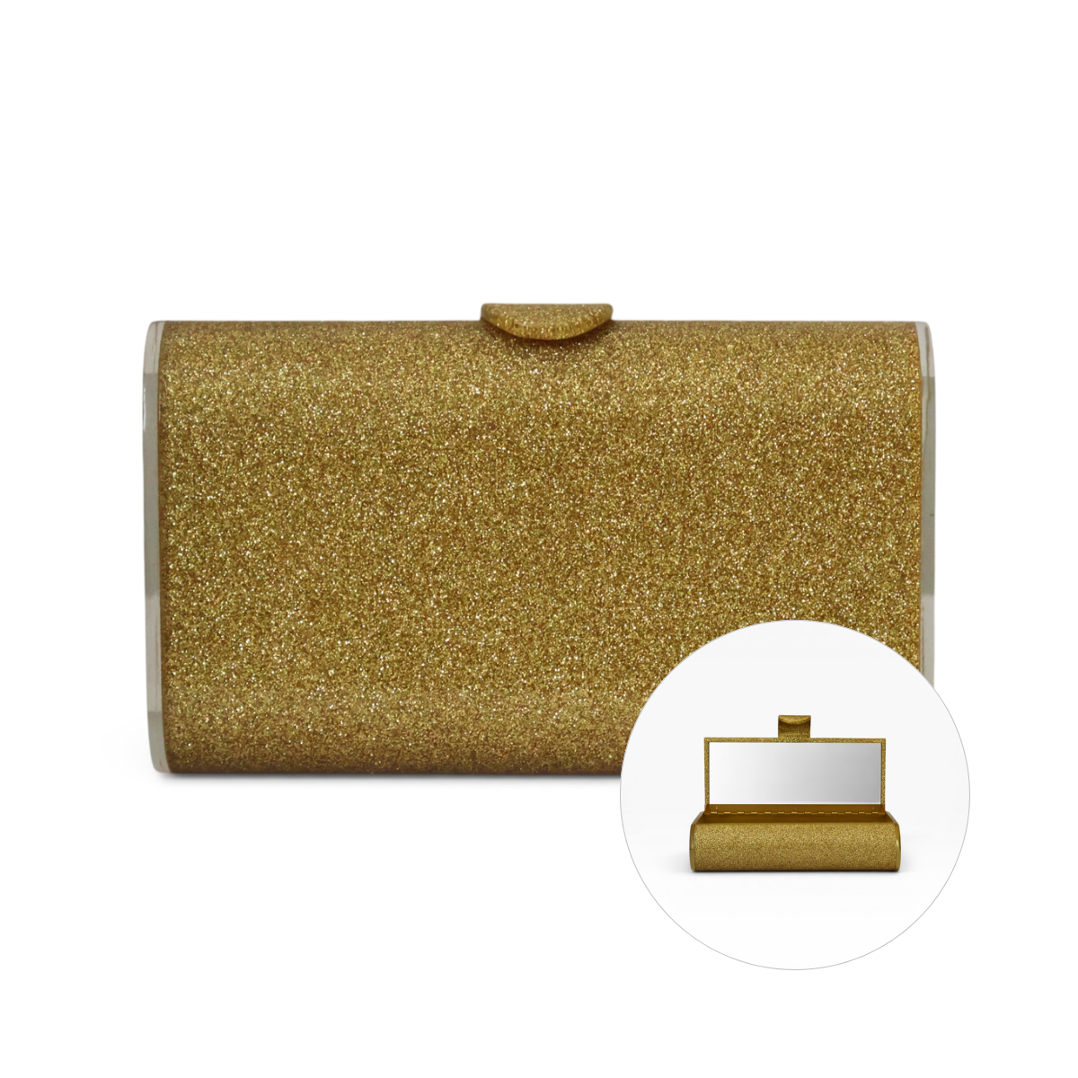 Bolsa de Festa Clutch com Espelho Acrílico Dourada