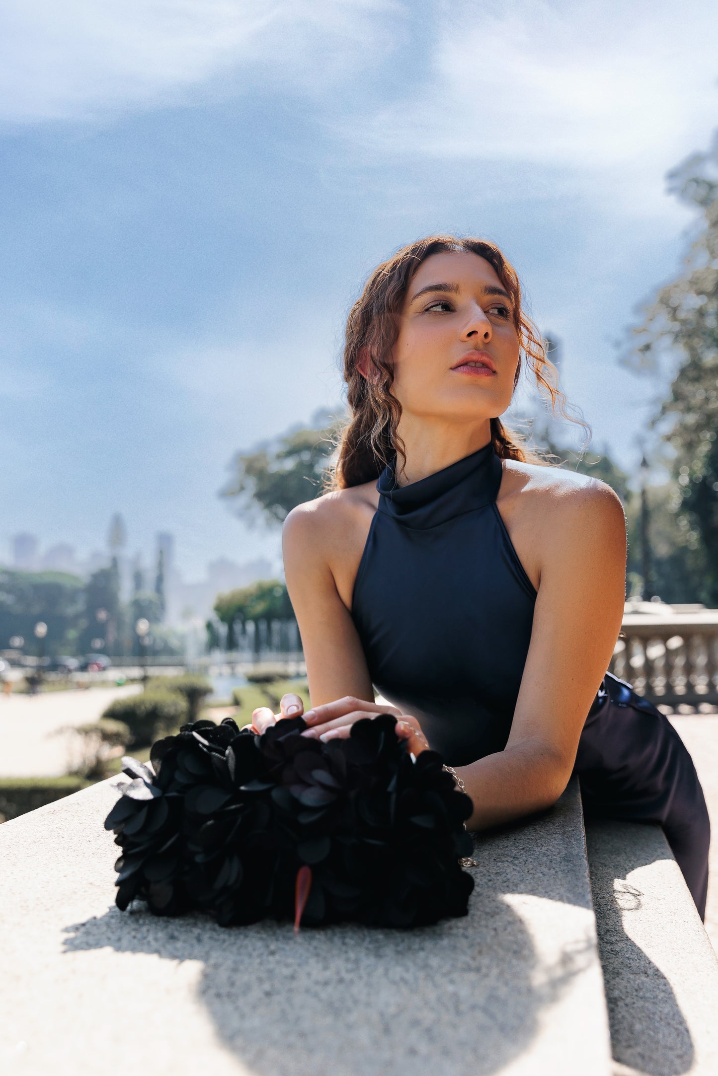 Bolsa Festa Clutch Flores Preta