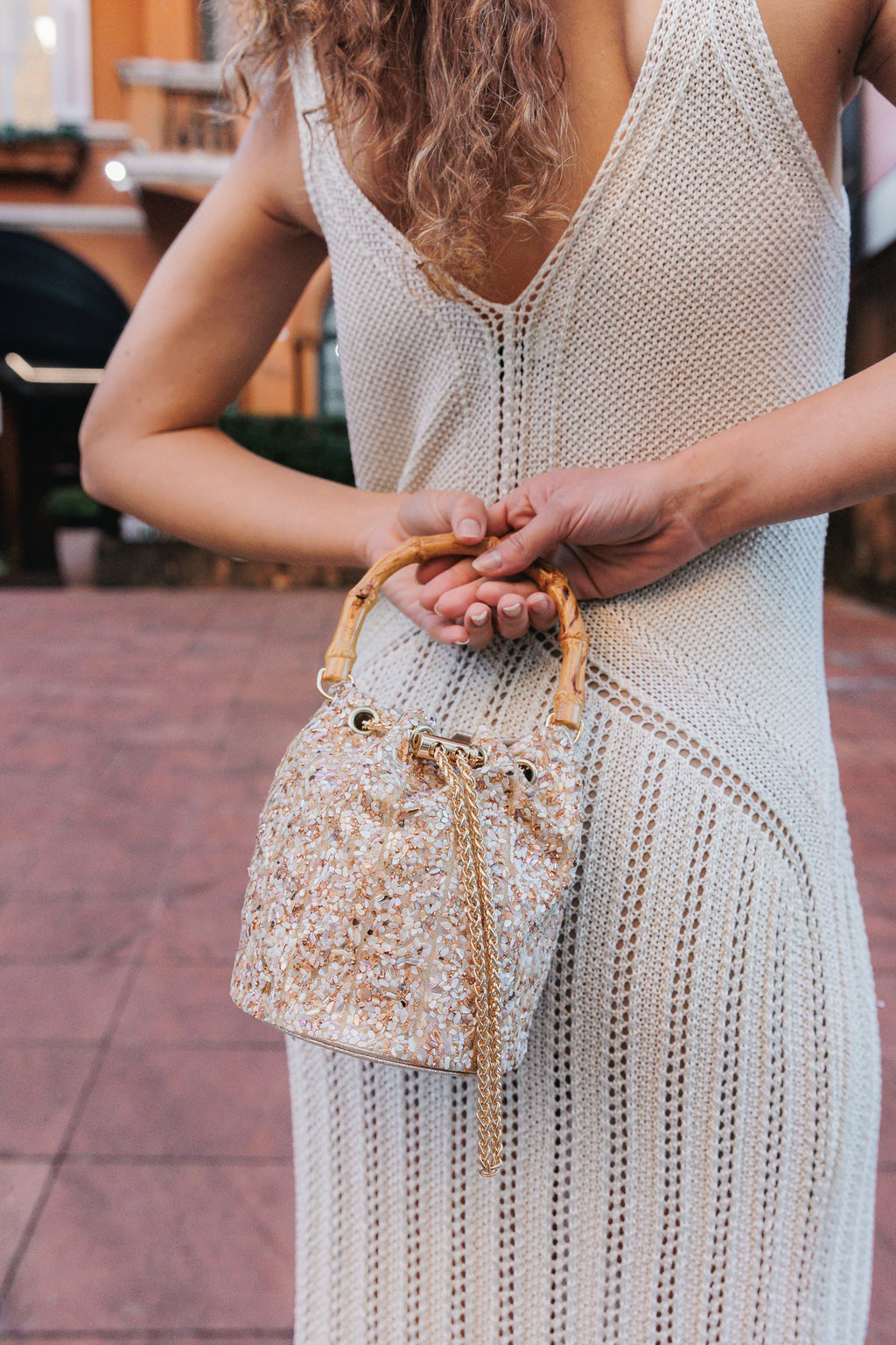 Bolsa Festa Clutch Pouch Pedraria Bege