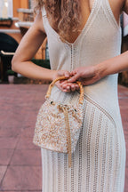 Bolsa Festa Clutch Pouch Pedraria Bege