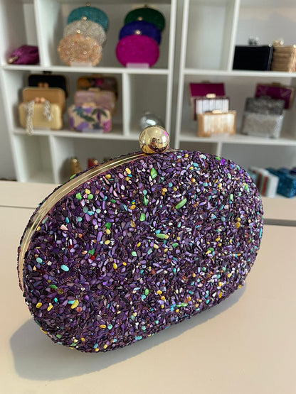 Bolsa Festa Clutch Pedraria Violeta Escuro Oval