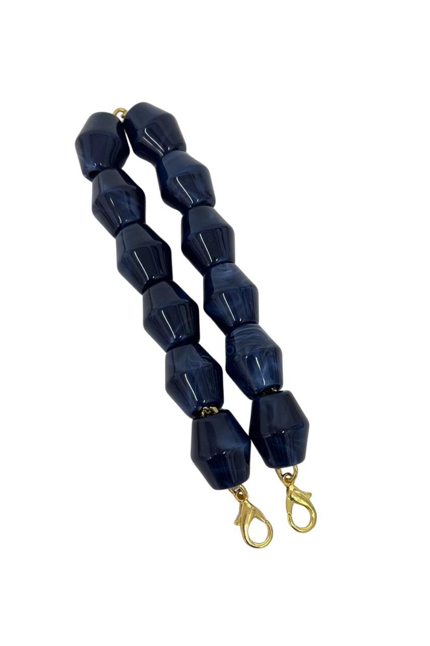 Alça de Mão - Metal Dourado - Perolada Azul