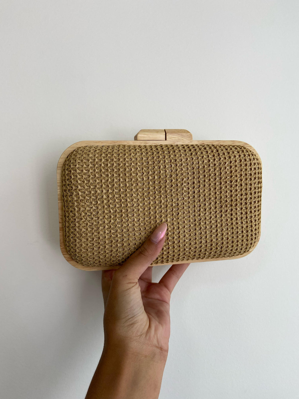 Bolsa de Festa Clutch Madeira e Palha Bege