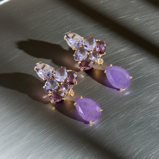 Brinco Dourado e Cristal Roxo - Semijoia