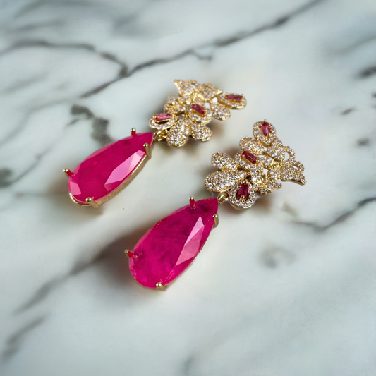 Brinco Dourado e Cristal Rosa - Semijoia