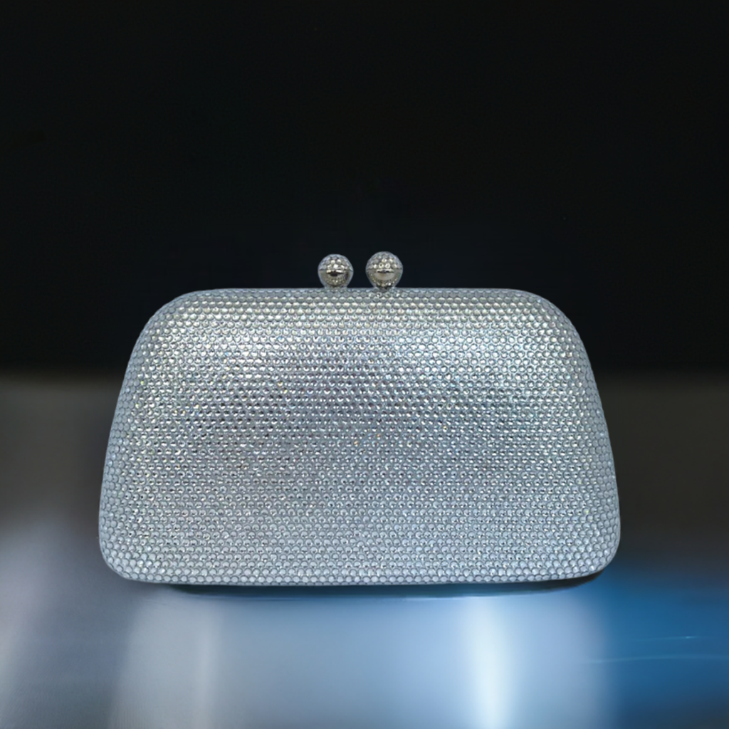 Bolsa de Festa Clutch Cristais Pedraria Prateada