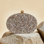 Bolsa Festa Clutch Pedraria Bege Oval