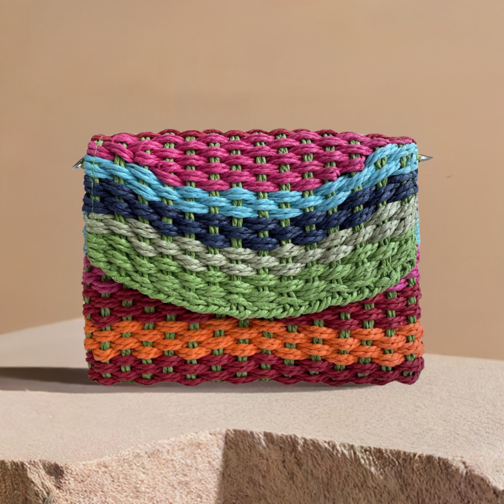 Bolsa Carteira Envelope de Palha Colorida