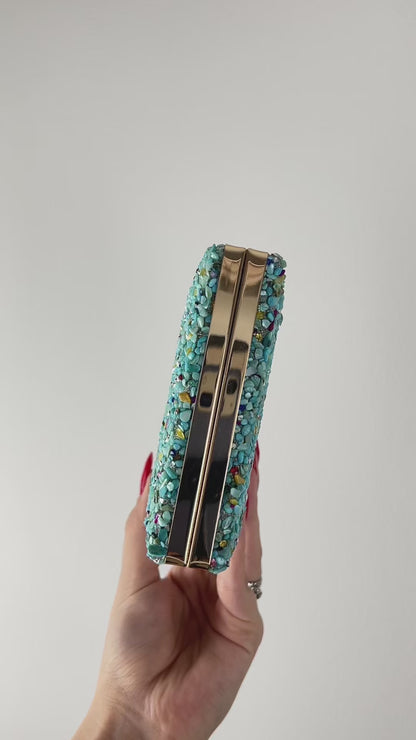 Bolsa de Festa Clutch Pedraria Azul Turquesa