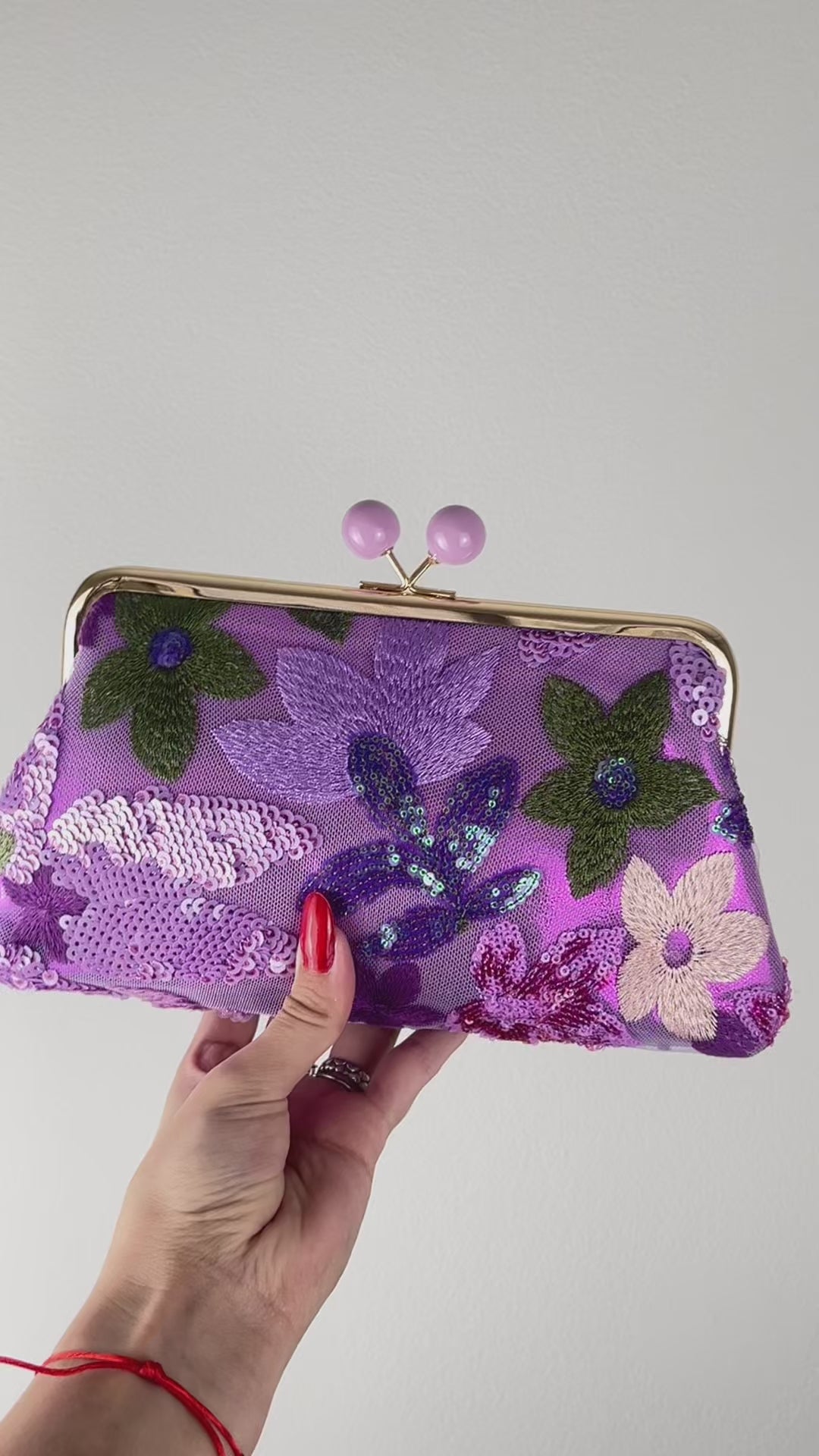 Bolsa Pouch Festa Clutch Flores Bordadas Roxa