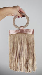 Bolsa de Mão Festa Franja Tassel Bege
