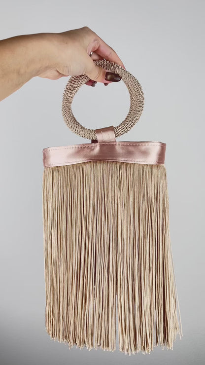Bolsa de Mão Festa Franja Tassel Bege