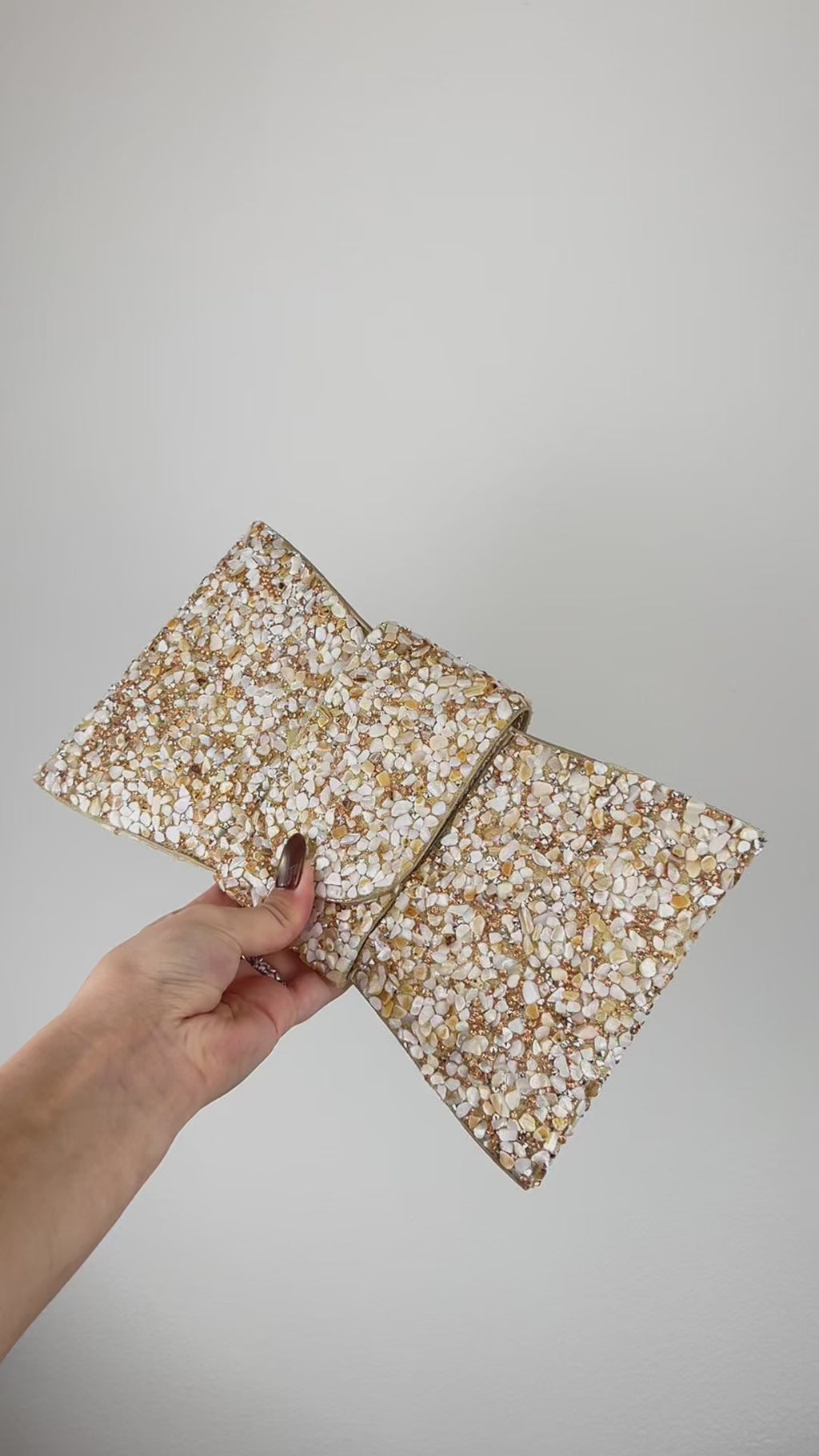 Bolsa Carteira de Festa Clutch Pedraria Bege