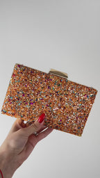 Bolsa Festa Clutch Pedraria Laranja